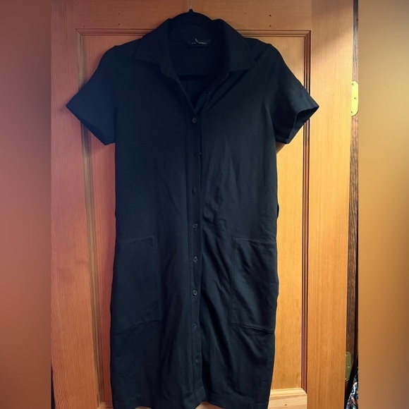 Club Monaco Medium black shift dress button front pockets jersey heavy feel - Picture 1 of 4